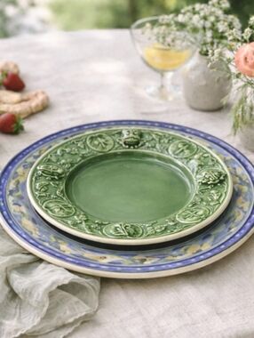 Bordallo Pinheiro Frog Lily Pad Salad Plate 8.25” Green Majolica Cottagecore